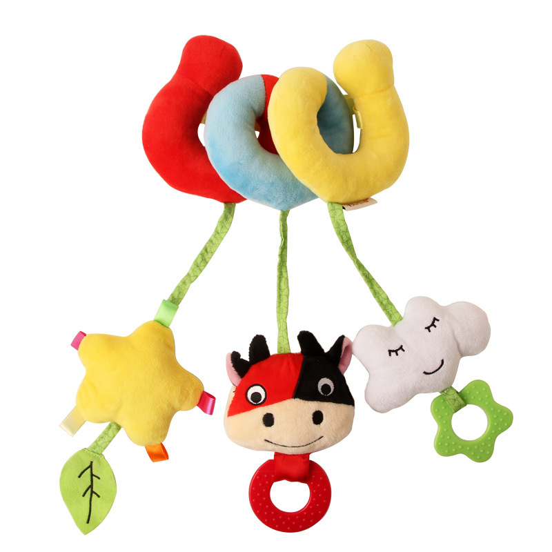 Baby bed bell, baby plush educational car seat, stroller hanging piece, rotating wind chime, ringing bell soothing toy Item Picture