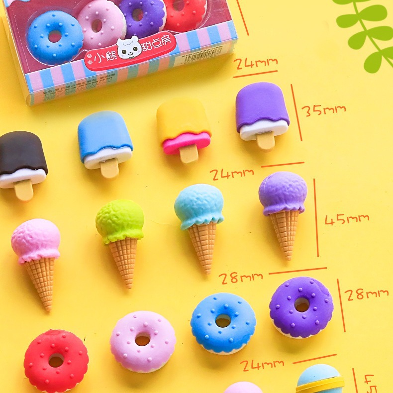 Creative student eraser ice cream cake eraser set, hamburger cartoon eraser stationery gift Application Scenario