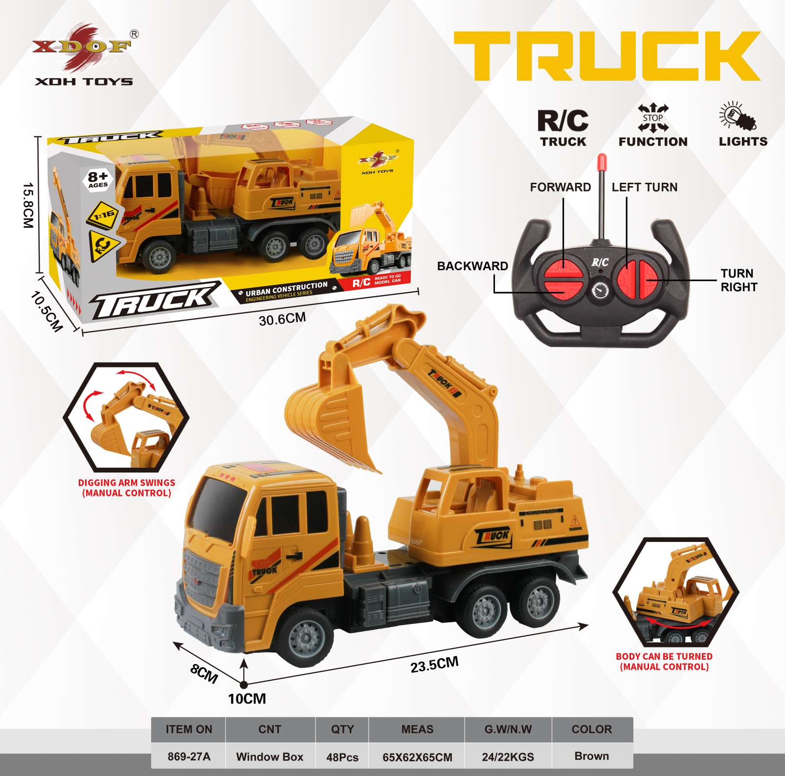 Control remoto draga proyecto grúa niños dumper juguete camión mezclador Specification image