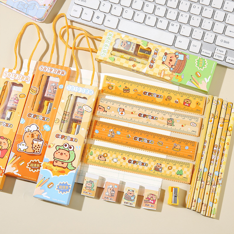 Children's Day gift stationery set, children's school supplies pencil and ruler five-piece set, wholesale of kindergarten festival gifts Application Scenario