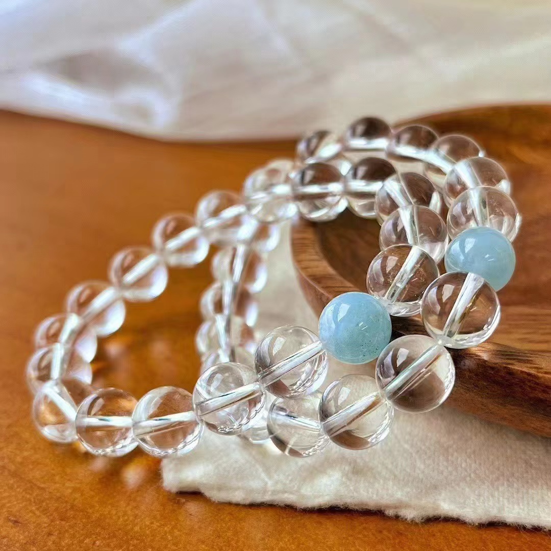 Lusi bracelet, natural white crystal bracelet, sea blue pearl bracelet, simple round bead bracelet, Xiaohongshu Douyin