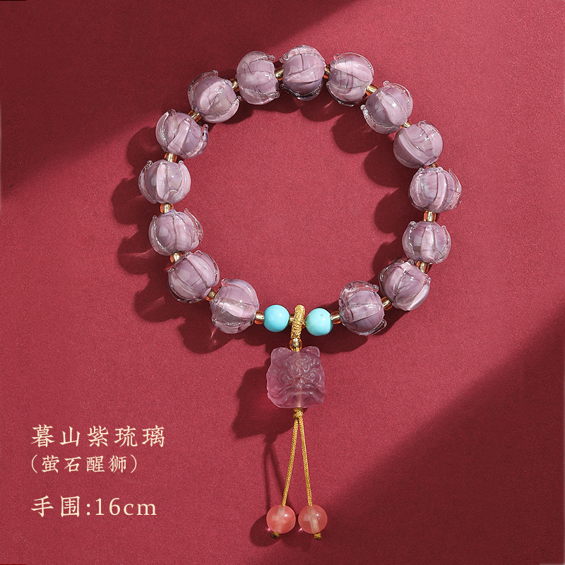 Temple Mu Shan purple incense ash glass bracelet, ice white glass lotus lion Dance bracelet, Buddhist bead jewelry Application Scenario