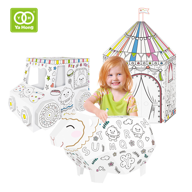 DIY creative cardboard house, three-dimensional assembly, graffiti, children's toys, little sheep house, educational kindergarten, children's jigsaw puzzles Item Picture
