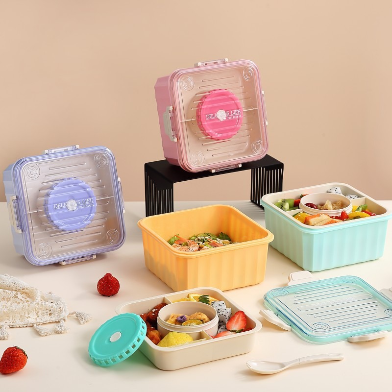 J35-7094 Personalized lunch box, new style with tableware and rice, insulated lunch box, food preservation box, microwave-safe lunch box
