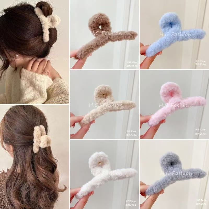 Fusheng // Extra-large, simple and versatile, fashionable plush hair clip, women's hair volume, fluffy claw clip, back of the head, updo, shark clip details Picture