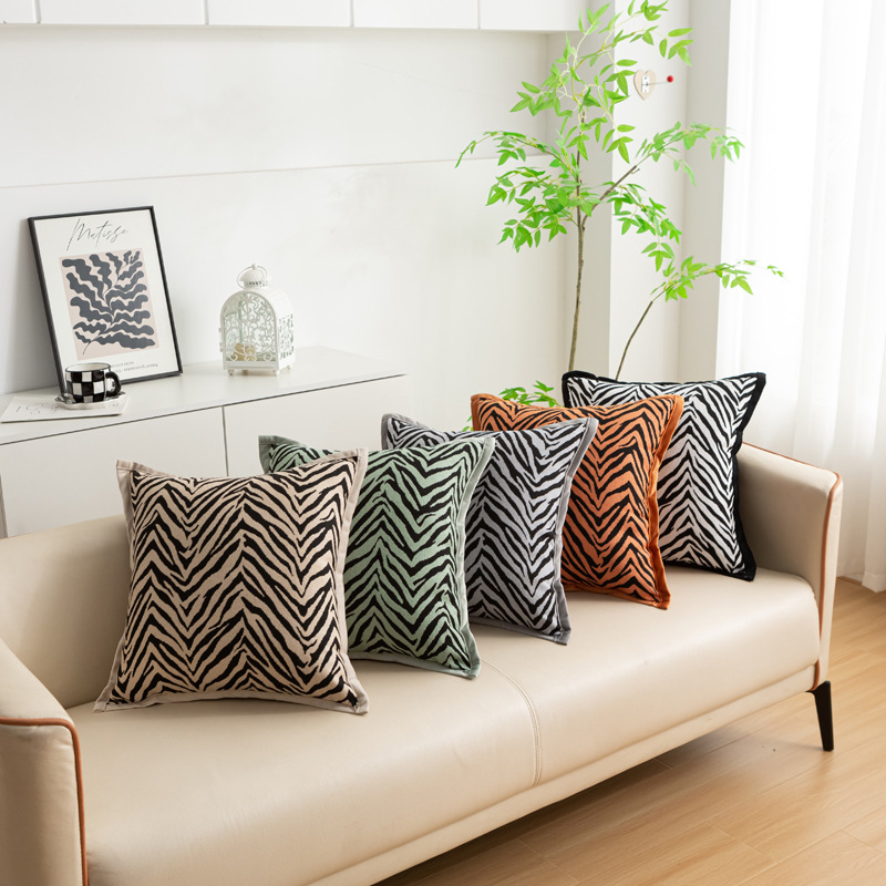 雪尼尔料提花抱枕现代家居布艺靠垫沙发线条靠垫套奶油床头枕靠背912