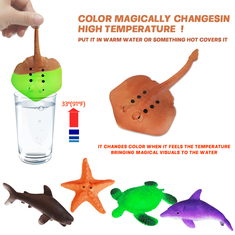 Wholesale of new cross-border Marine animal models that change color when exposed to water and become soft when exposed to water temperature, rubber biological animal simulation toys details Picture