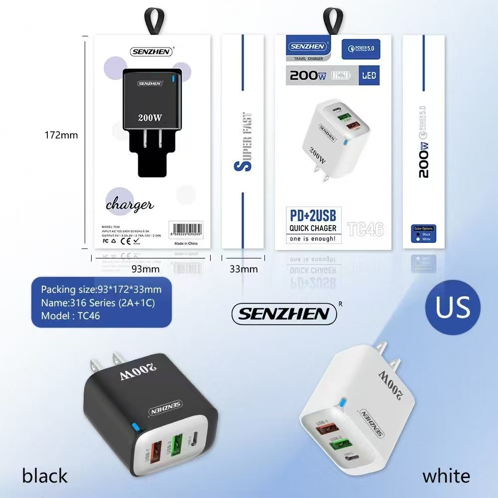 新款私模反向充全协议充电头超级快充头欧美英规多插口手机充电器