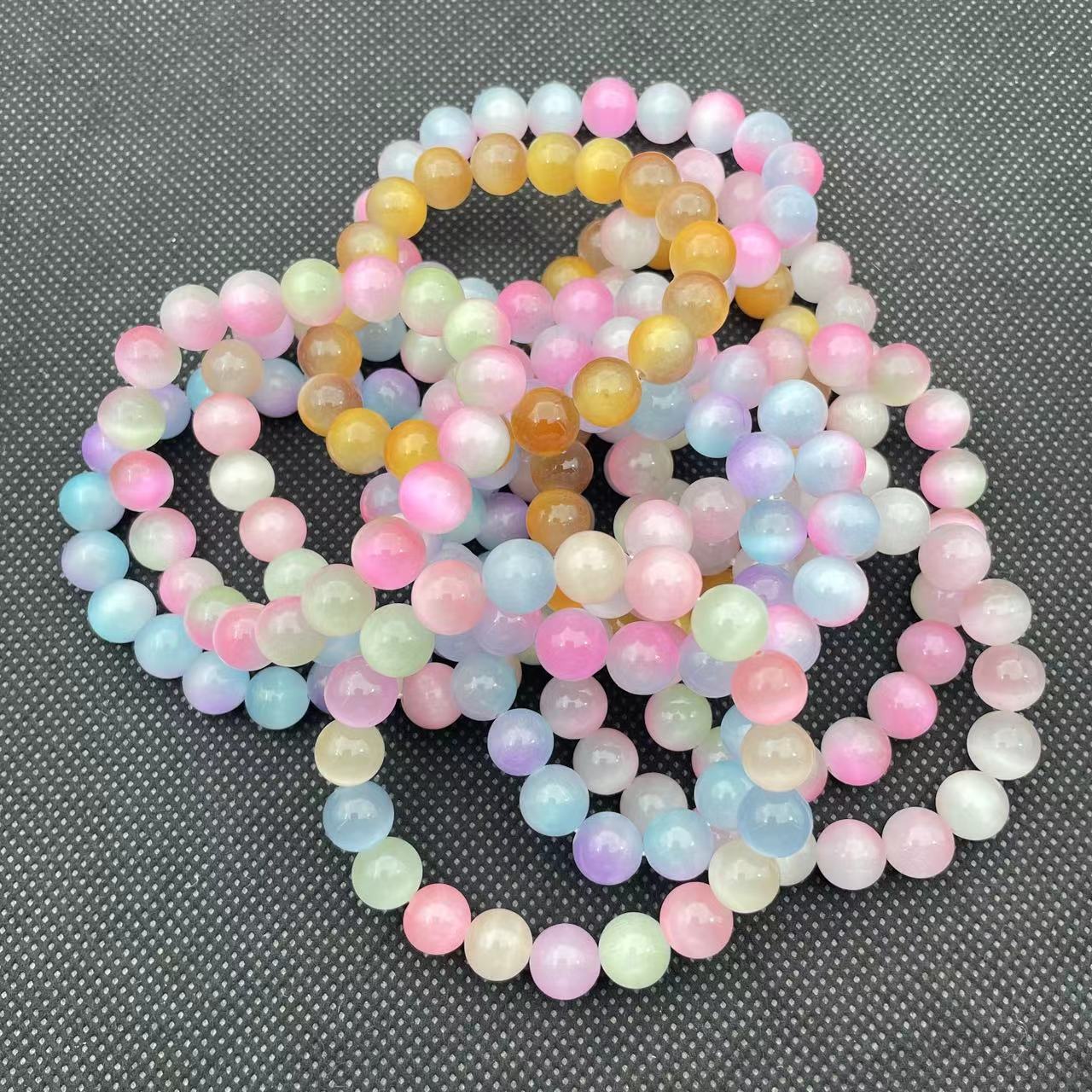 Peach round bead bracelet with gradient color and ice-transparent dual-color bracelet for girls, student hand-held imitation crystal glass bead bracelet