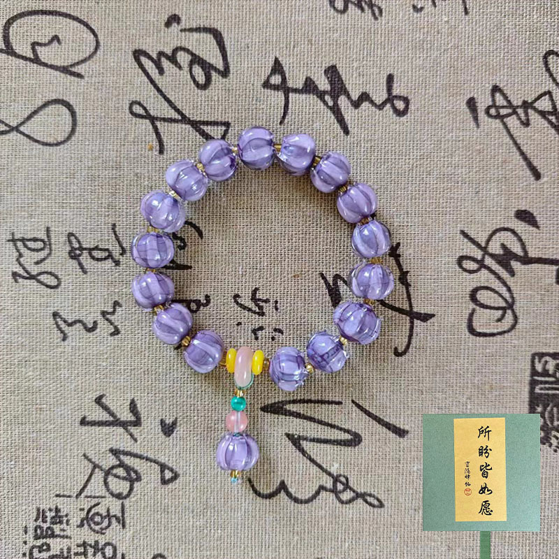 Temple Mu Shan purple incense ash glass bracelet, ice white glass lotus lion Dance bracelet, Buddhist bead jewelry details Picture
