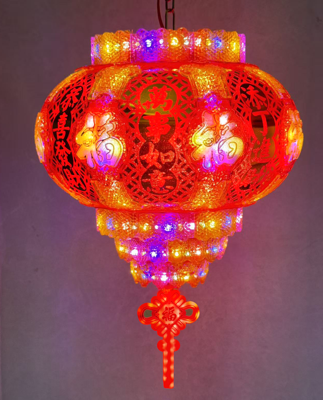 七彩铜钱福中国风大门红新年乔迁七彩春节走马灯笼 led