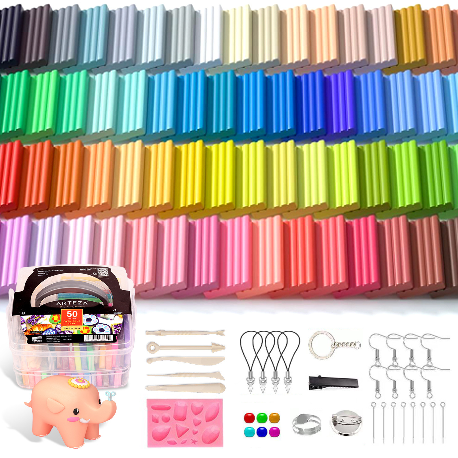 Soft clay 50-color and 24-color clay plasticine hand-held box, Amazon oven clay, colored clay tool set Item Picture