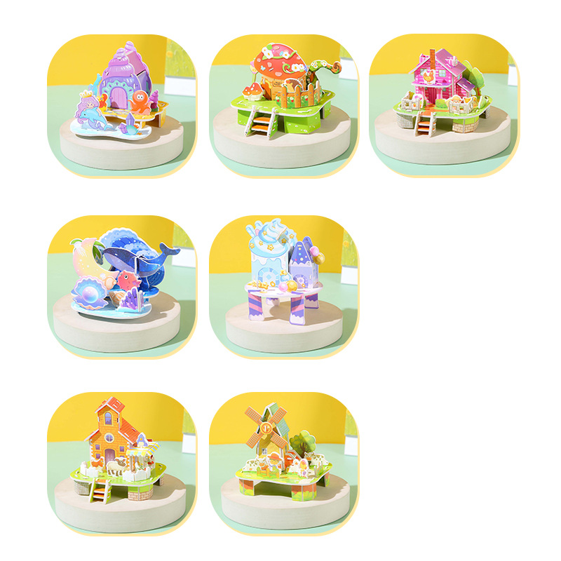 3D stereoscopic puzzle card student DIY handicraft assembly picture, children's early education assembly toy street stall small assembly picture Item Picture