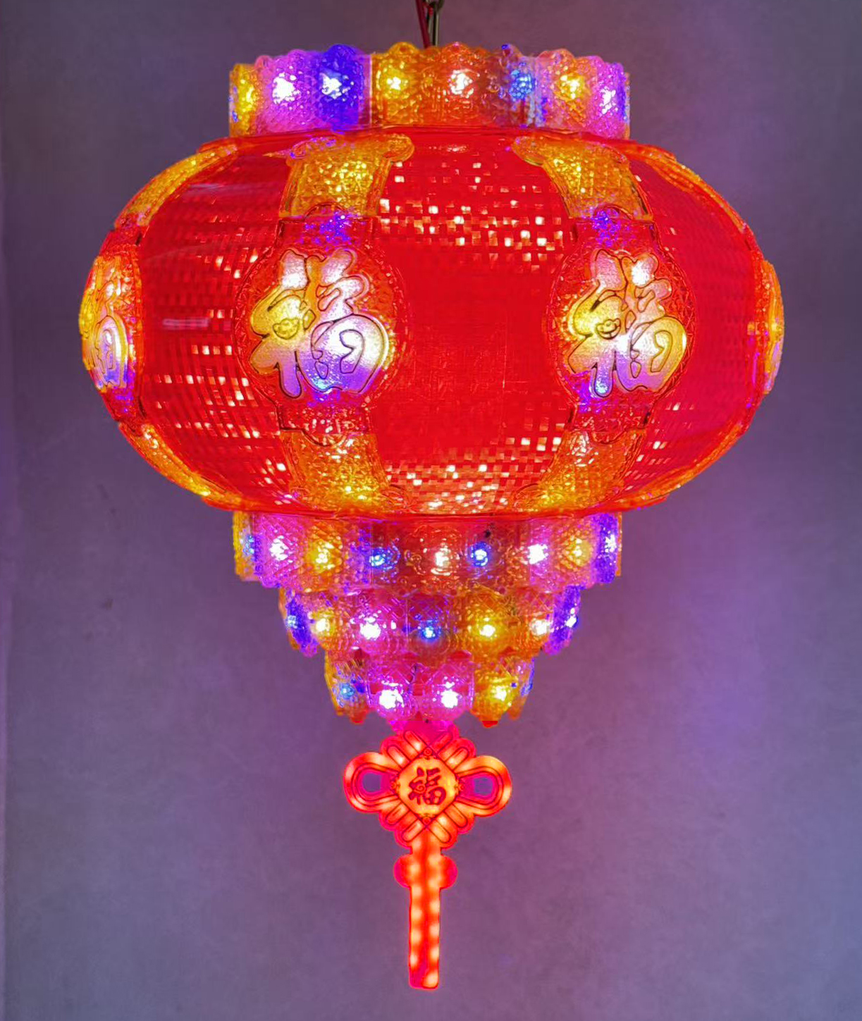 七彩小方格中国风大门红新年乔迁七彩春节走马灯笼 led