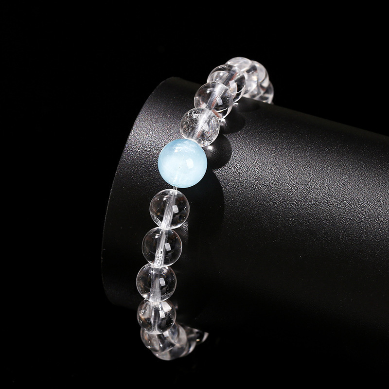 Lusi bracelet, natural white crystal bracelet, sea blue pearl bracelet, simple round bead bracelet, Xiaohongshu Douyin Item Picture