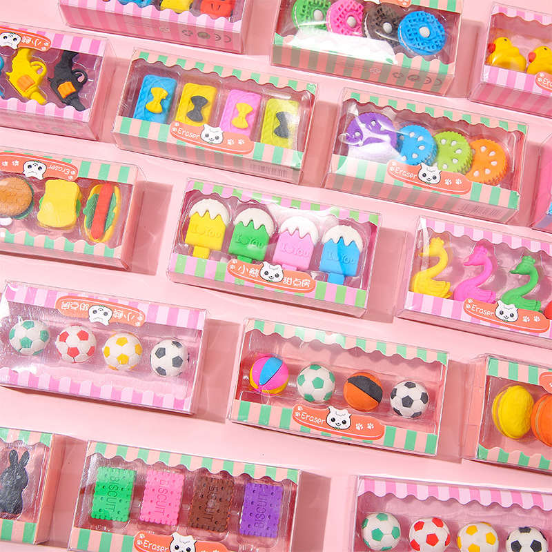 Children's creative simulation erasers, cute student box erasers, dessert-shaped pencil erasers, stationery and small gifts full figure