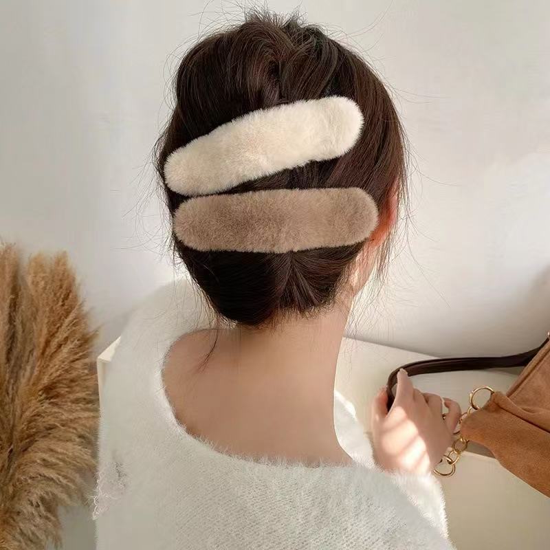 福生//网红秋冬毛绒大号鸭嘴夹懒人发夹女慵懒风后脑勺碎发夹子盘发夹