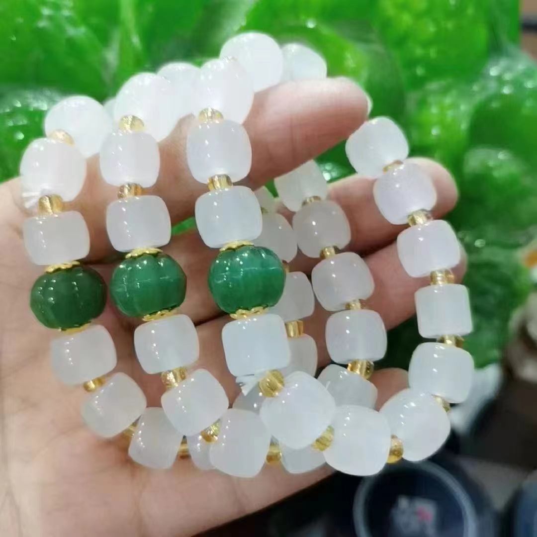 Hot-selling pumpkin bead bracelet, simple style imitation Hetian jade bucket bead jewelry, cross-border live-streaming traffic diversion accessories wholesale