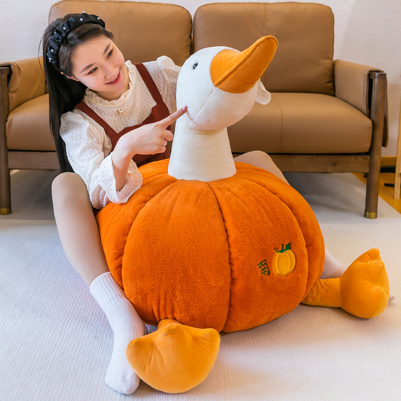 Big white goose plush toy, elastic cotton sleeping pillow doll, bed cushion, creative new pumpkin goose large doll details Picture