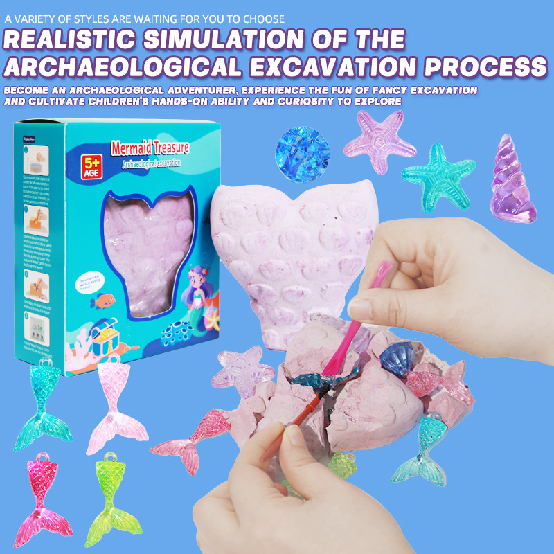Cross-border archaeological toys, beauty fish tail gem-digging archaeological gypsum blind box, children's creative hands-on educational toys Specification drawing
