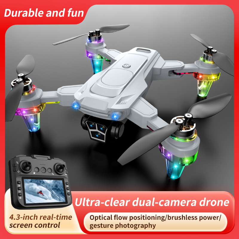 Cross-border unmanned aerial vehicle (UAV) aerial photography with display screen, remote control LED quadcopter, brushless optical flow electronic control remote control aircraft pic 3