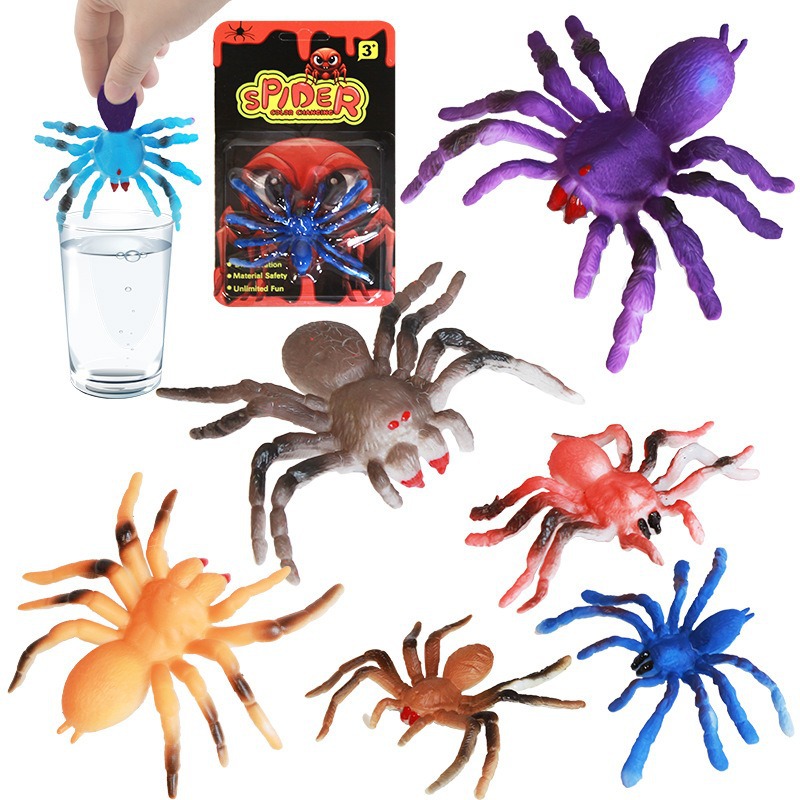 New cross-border water-absorbing card color-changing spider model, water-absorbing and swollen children's simulation toy in stock wholesale full figure