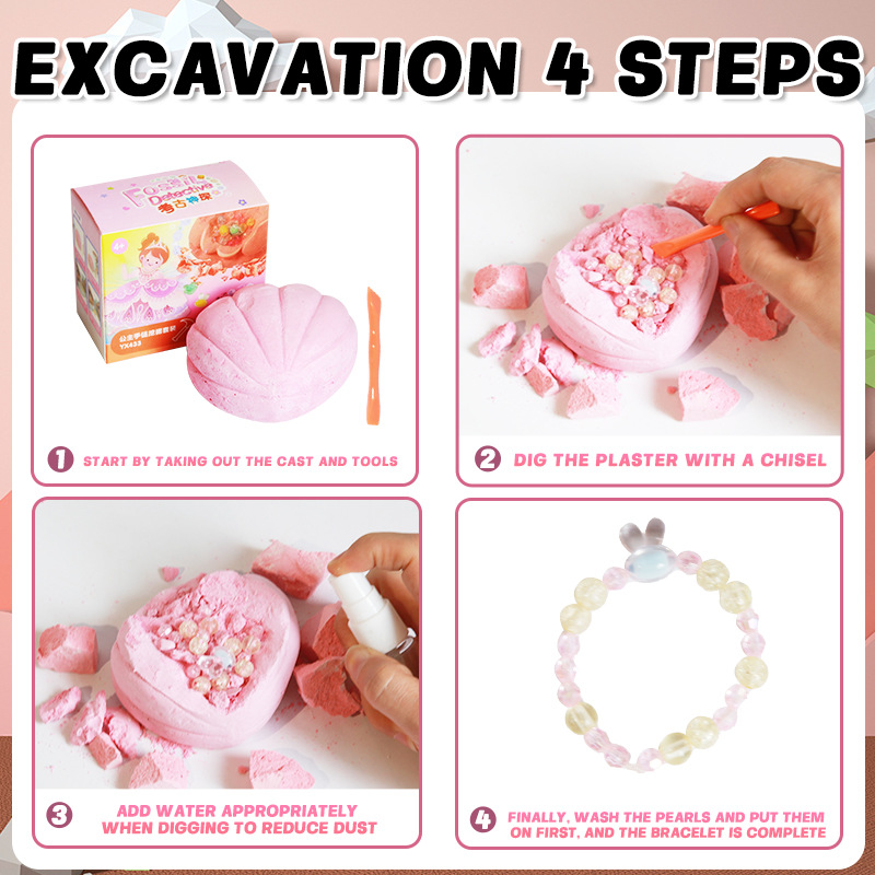 Cross-border new archaeological excavation toy, princess bracelet, dinosaur mermaid, treasure digging, children's educational toy Specification drawing