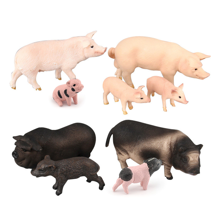 Solid plastic animal models of simulated Vietnamese pigs, male and female piglets, children's toys, office ornaments details Picture