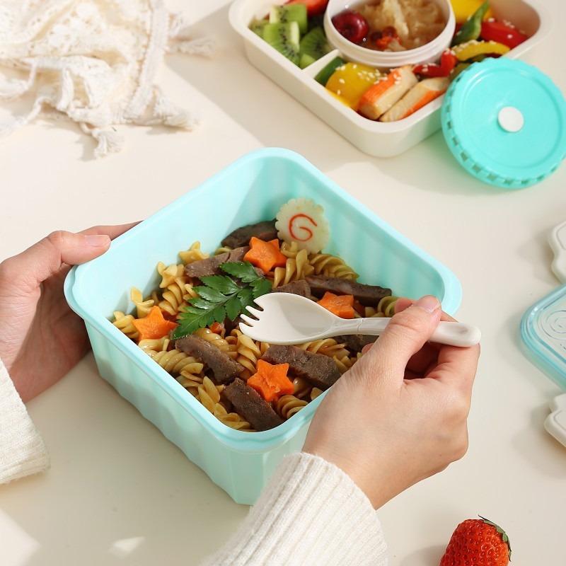 J35-7094 Personalized lunch box, new style with tableware and rice, insulated lunch box, food preservation box, microwave-safe lunch box details Picture