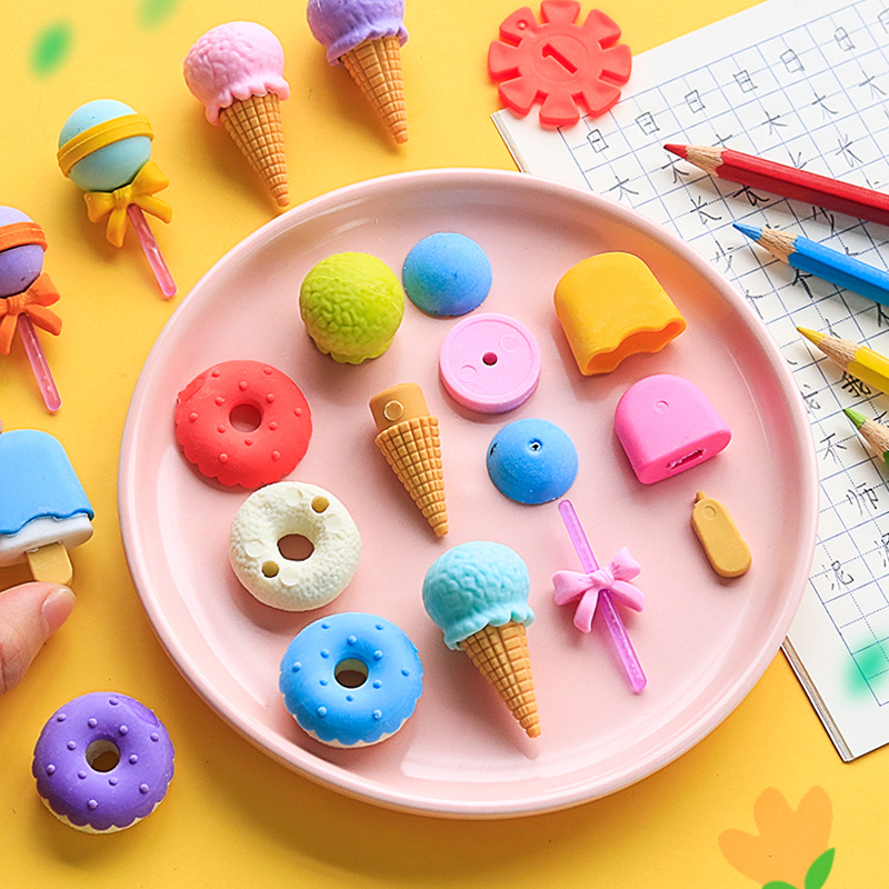 Creative student eraser ice cream cake eraser set, hamburger cartoon eraser stationery gift details Picture