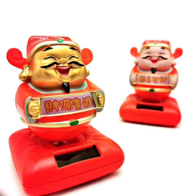 太阳能招财神摇头汽车摆件创意卡通公仔车载饰品礼品汽车装饰车饰便宜