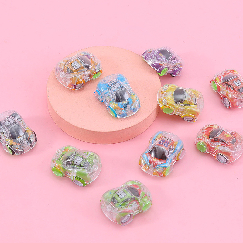 Double-layer transparent graffiti mini rebound car ground promotion fun egg gashapon toy kindergarten gift details Picture
