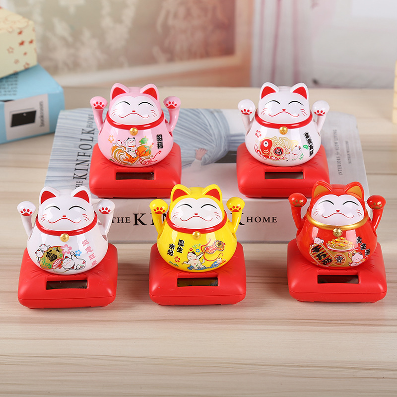 太阳能双手摆动招财猫摇摆公仔车载卡通摆件招手猫汽车饰品礼品厂家