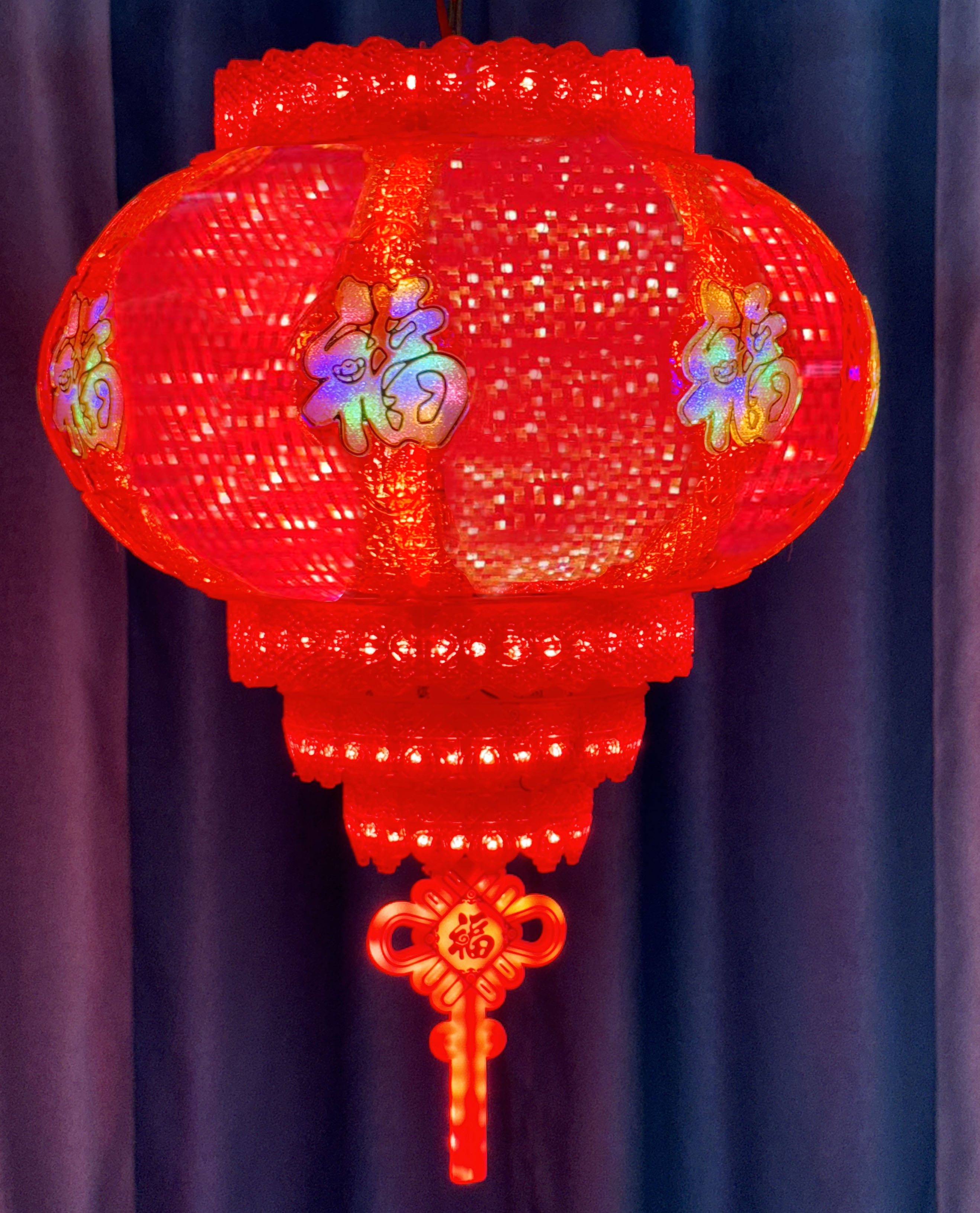 红色小方格中国风大门红新年乔迁七彩春节走马灯笼 led