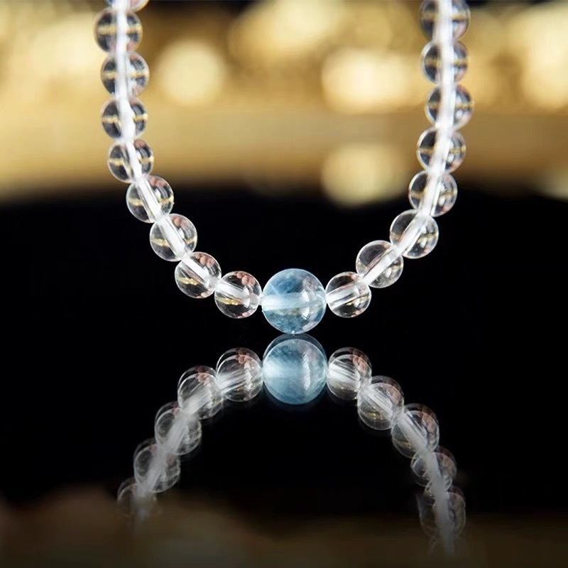 Lusi bracelet, natural white crystal bracelet, sea blue pearl bracelet, simple round bead bracelet, Xiaohongshu Douyin details Picture