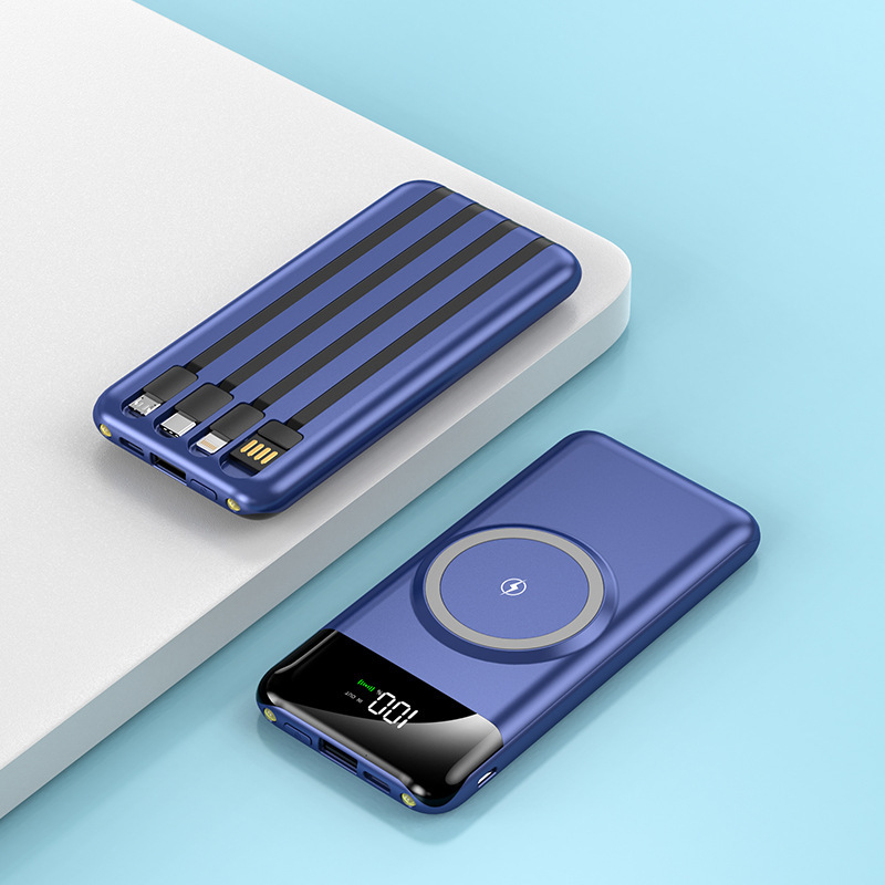 The 20,000 mah power bank with magnetic wireless charging comes with a four-wire portable power bank for fast charging details Picture