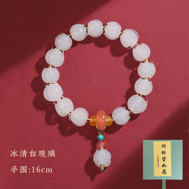 Temple Mu Shan purple incense ash glass bracelet, ice white glass lotus lion Dance bracelet, Buddhist bead jewelry Specification image