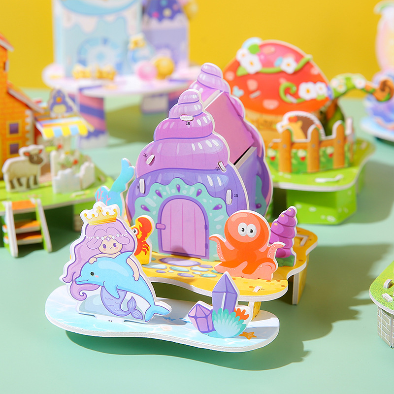 3D stereoscopic puzzle card student DIY handicraft assembly picture, children's early education assembly toy street stall small assembly picture details Picture