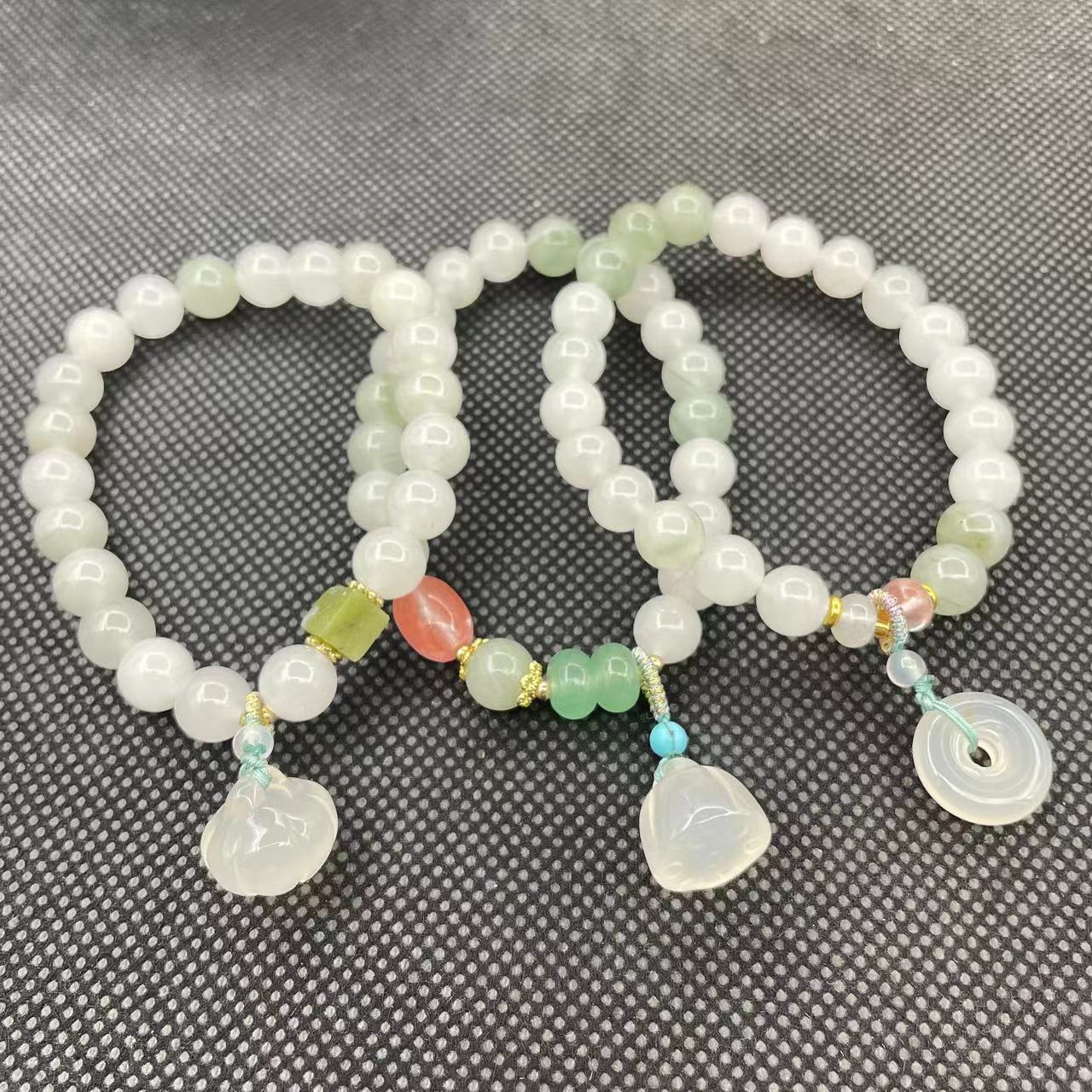 Peach round bead bracelet with gradient color and ice-transparent dual-color bracelet for girls, student hand-held imitation crystal glass bead bracelet Item Picture