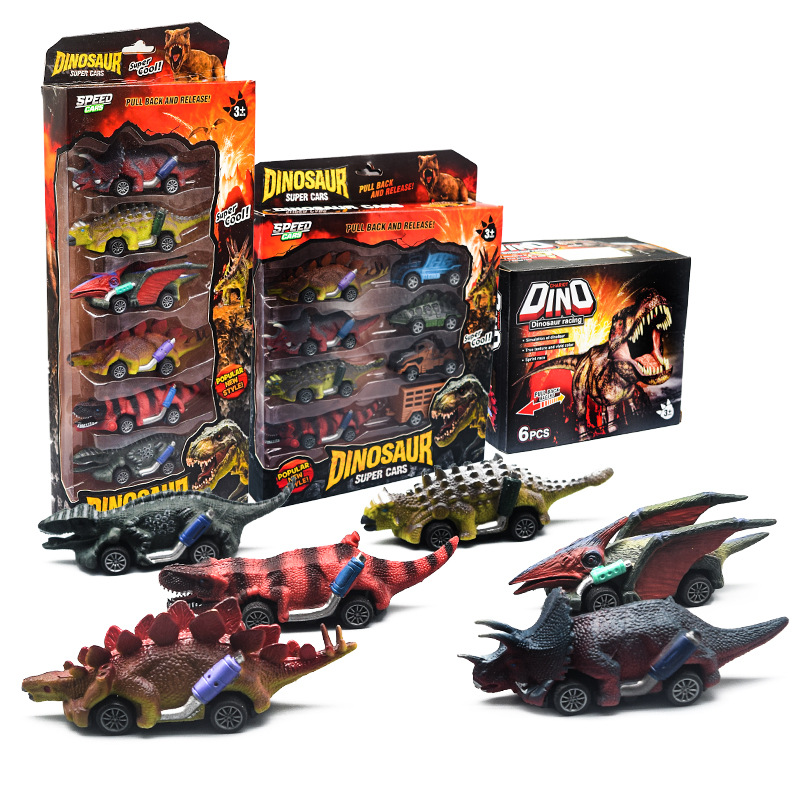 Qiqu Foreign Trade Creative Children's toys in stock wholesale, new hand-pulled trolley molds, simulated dinosaur rebound cars details Picture