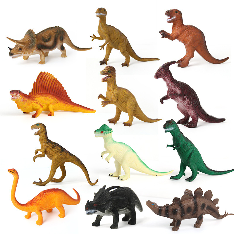 Small and medium-sized children's dinosaur toys, Jurassic Triceratops soft rubber model dinosaur set, Velociraptor simulation animal model Item Picture