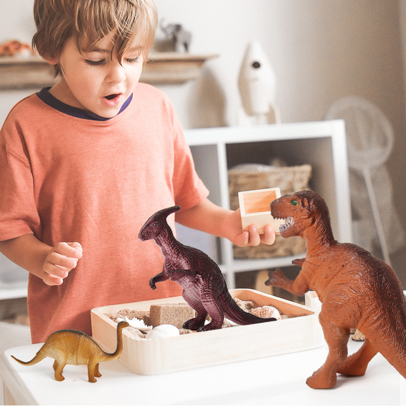 Small and medium-sized children's dinosaur toys, Jurassic Triceratops soft rubber model dinosaur set, Velociraptor simulation animal model full figure