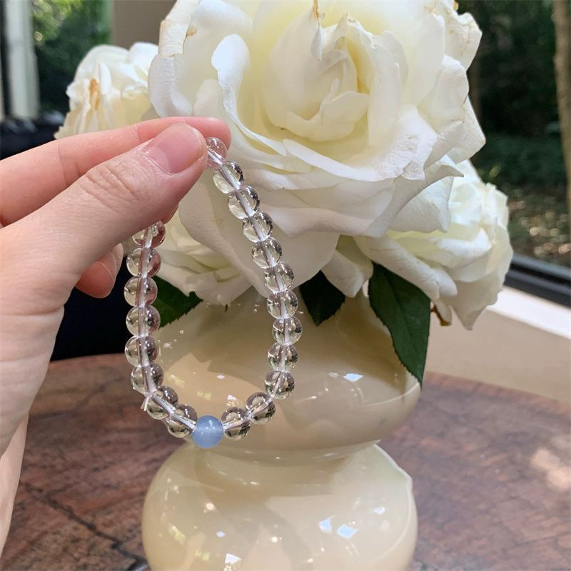 Lusi bracelet, natural white crystal bracelet, sea blue pearl bracelet, simple round bead bracelet, Xiaohongshu Douyin Application Scenario
