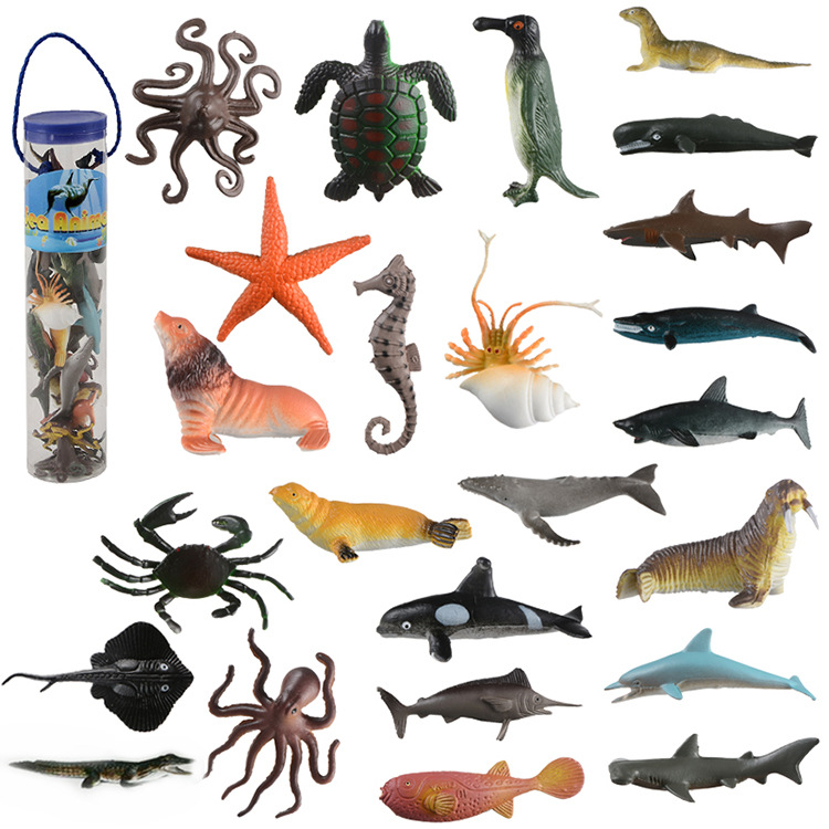 24 types of children's simulated Marine animal toys in buckets, including animal models for early education, learning and cognition for boys and girls full figure