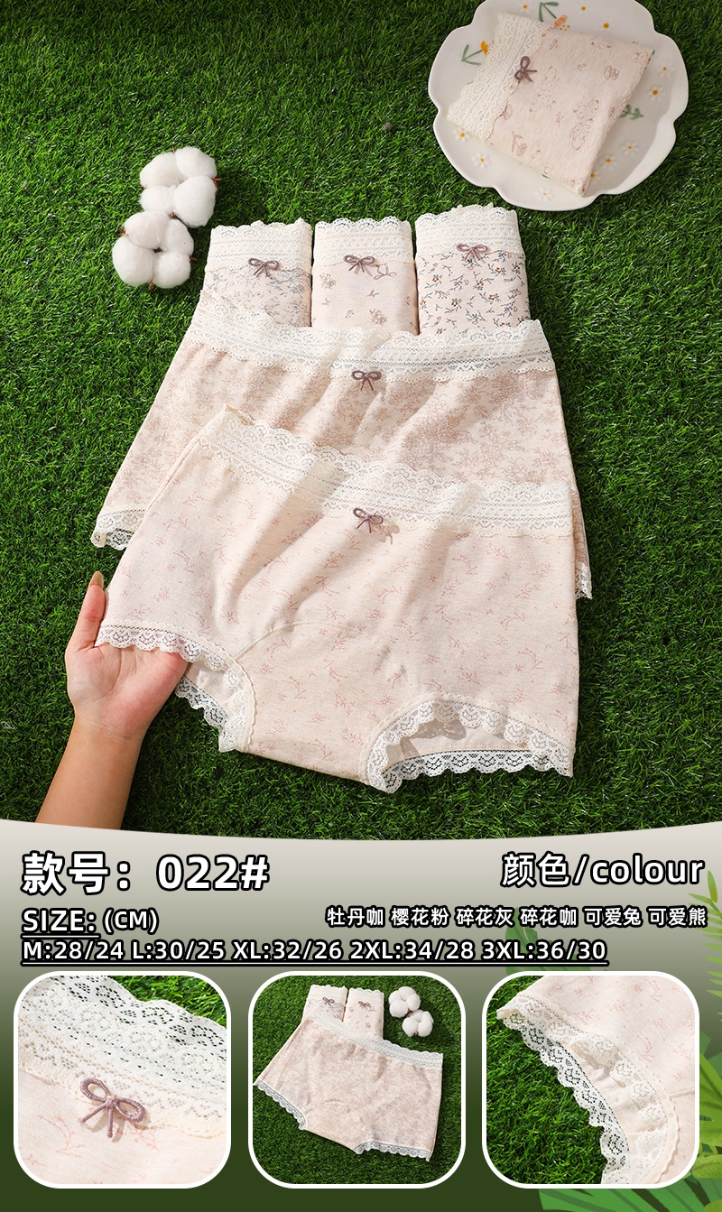 Sweet floral lace briefs, new cotton underwear for women, seamless and breathable, mid-waisted four-corner underwear for women