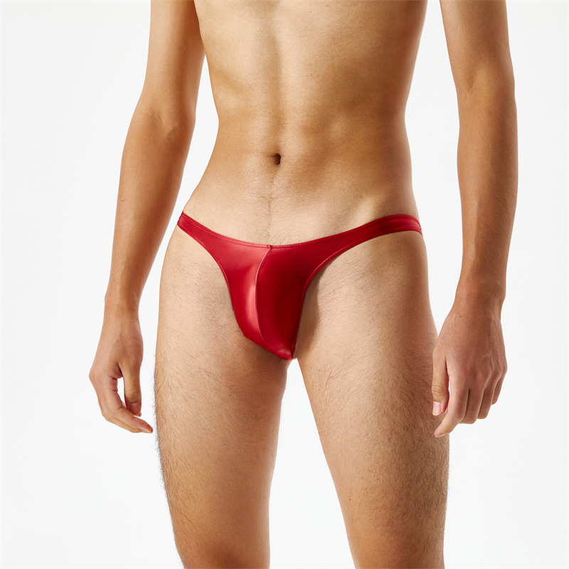 丝光滑透薄油亮光泽丝滑超低腰男士丁字裤t裤性感情趣外贸情趣情趣用品男士三角内裤短裤内裤男红产品图
