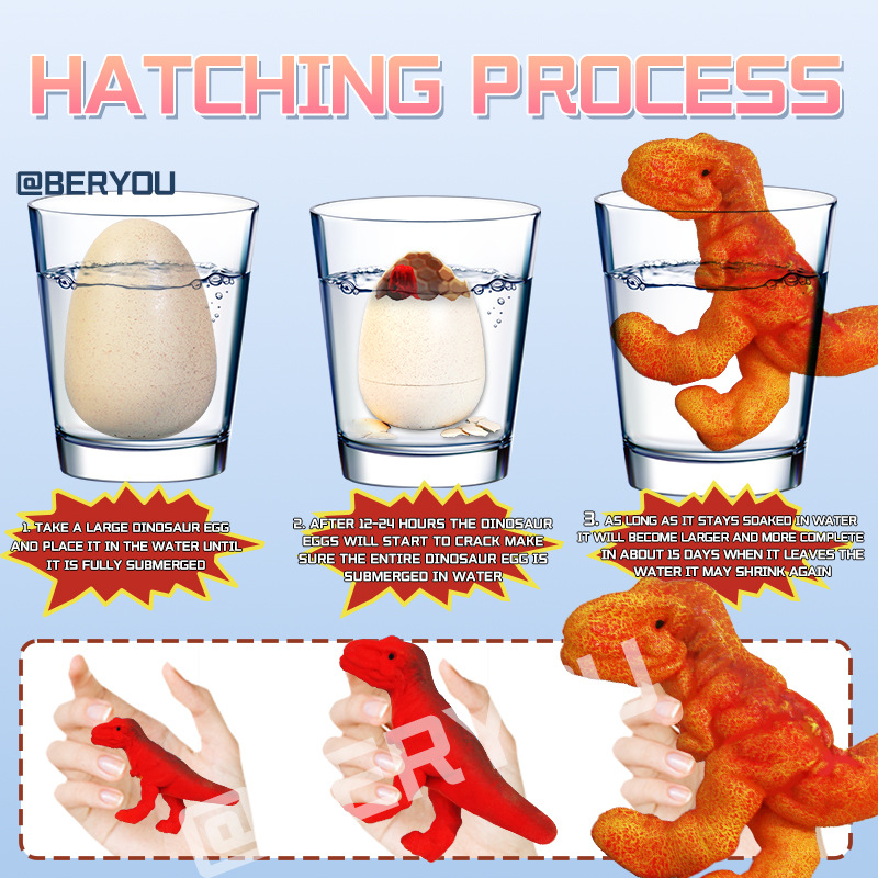 New cracked dinosaur egg soaked in water for hatching, egg swelling toy, children's model, novel blind box, street stall toy wholesale Specification drawing