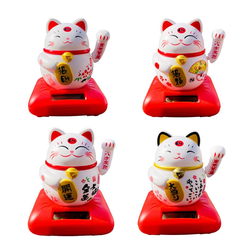 保平安中式幸运猫 创意太阳能招财猫汽车摆件 工艺品日式礼品
