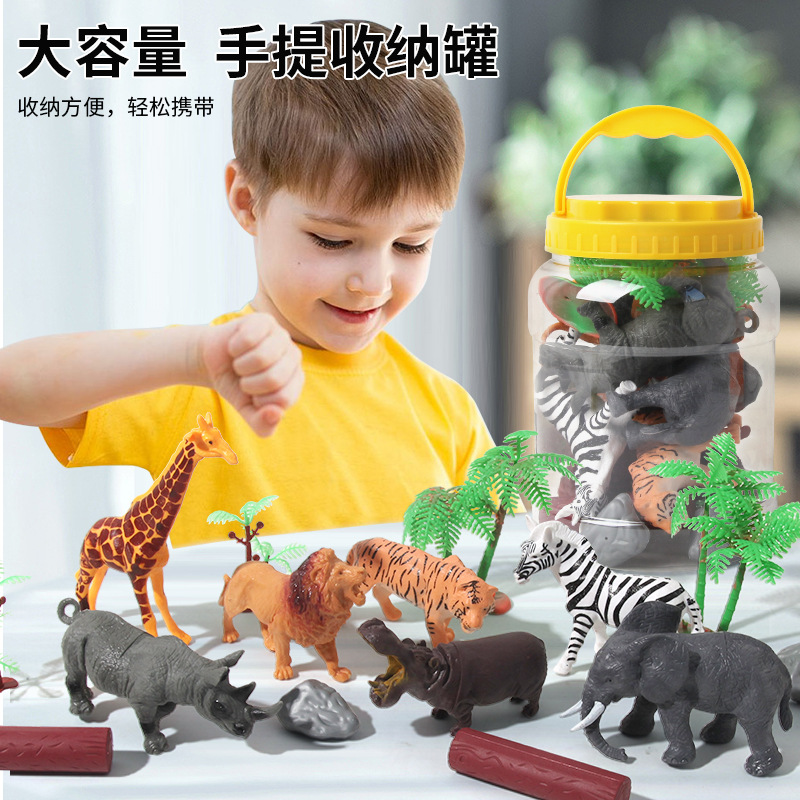 Cross-border barrel-packed simulation wildlife model mini solid farm dinosaur set toys with handle, barrel-packed details Picture