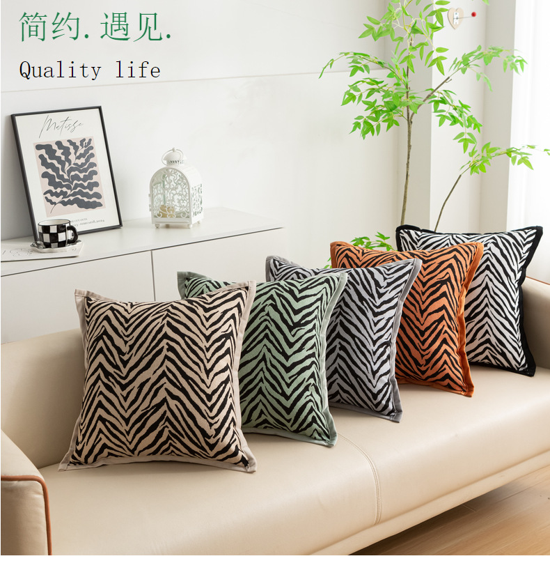 雪尼尔料提花抱枕现代家居布艺靠垫沙发线条靠垫套奶油床头枕靠背912详情1